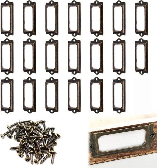 Etichette Metalliche con Design Antico - 20 Stuks - 60 x 24 mm - Robusti e Duraturi - Supporto per Etichette