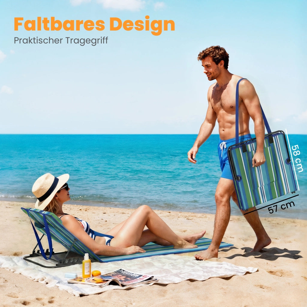 Set 2 Pezzi Sdraio da Spiaggia Pieghevole con Schienale Regolabile e Cuscini ¨C Zephmum ¨C Grigio