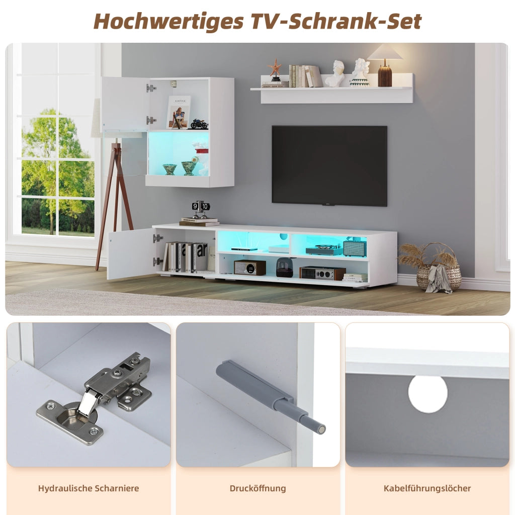 MOBILE TV Set da 3 pezzi 175 cm con LED Bianco lucido