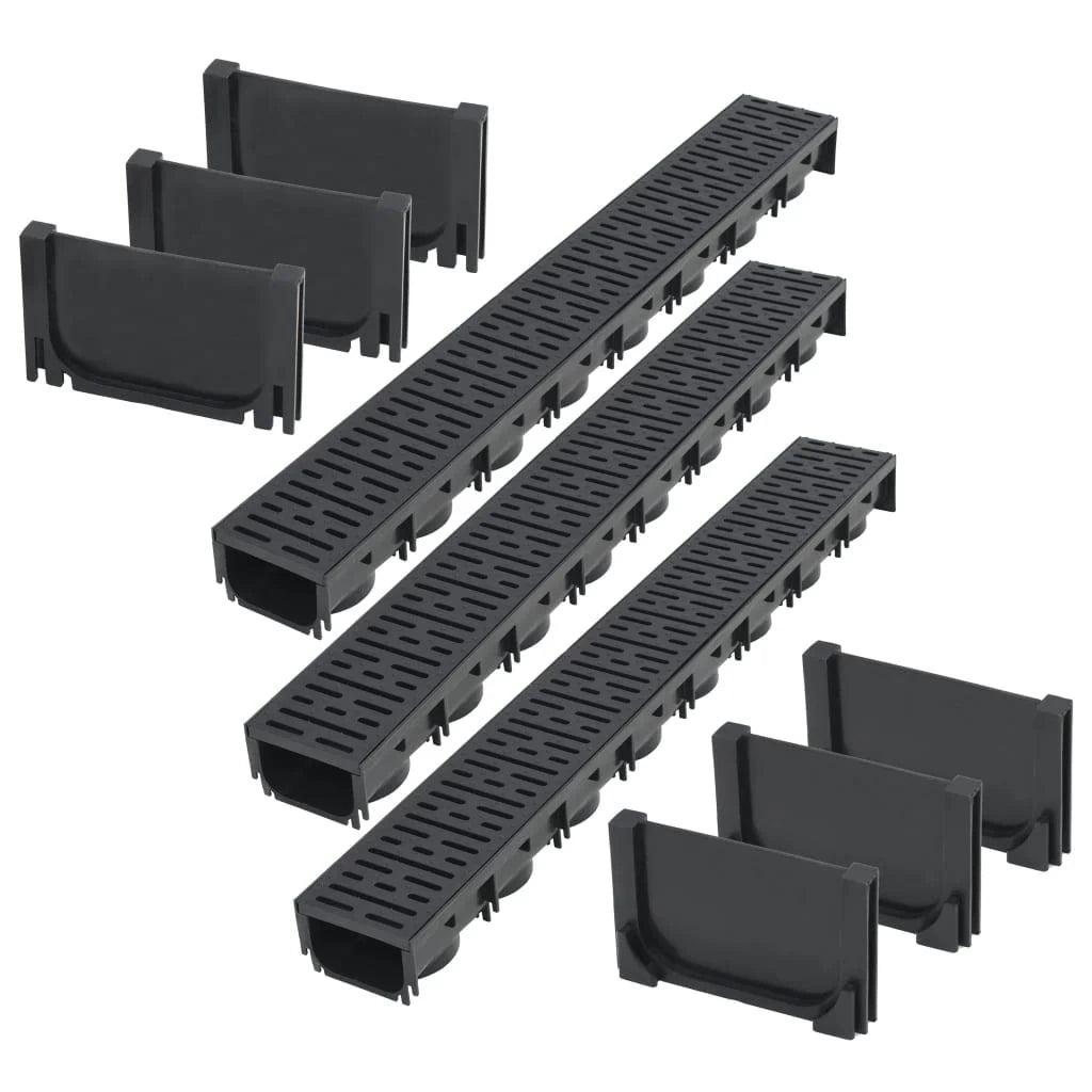 Set di tre canaline di drenaggio in plastica nera da 3 m 02_0002994