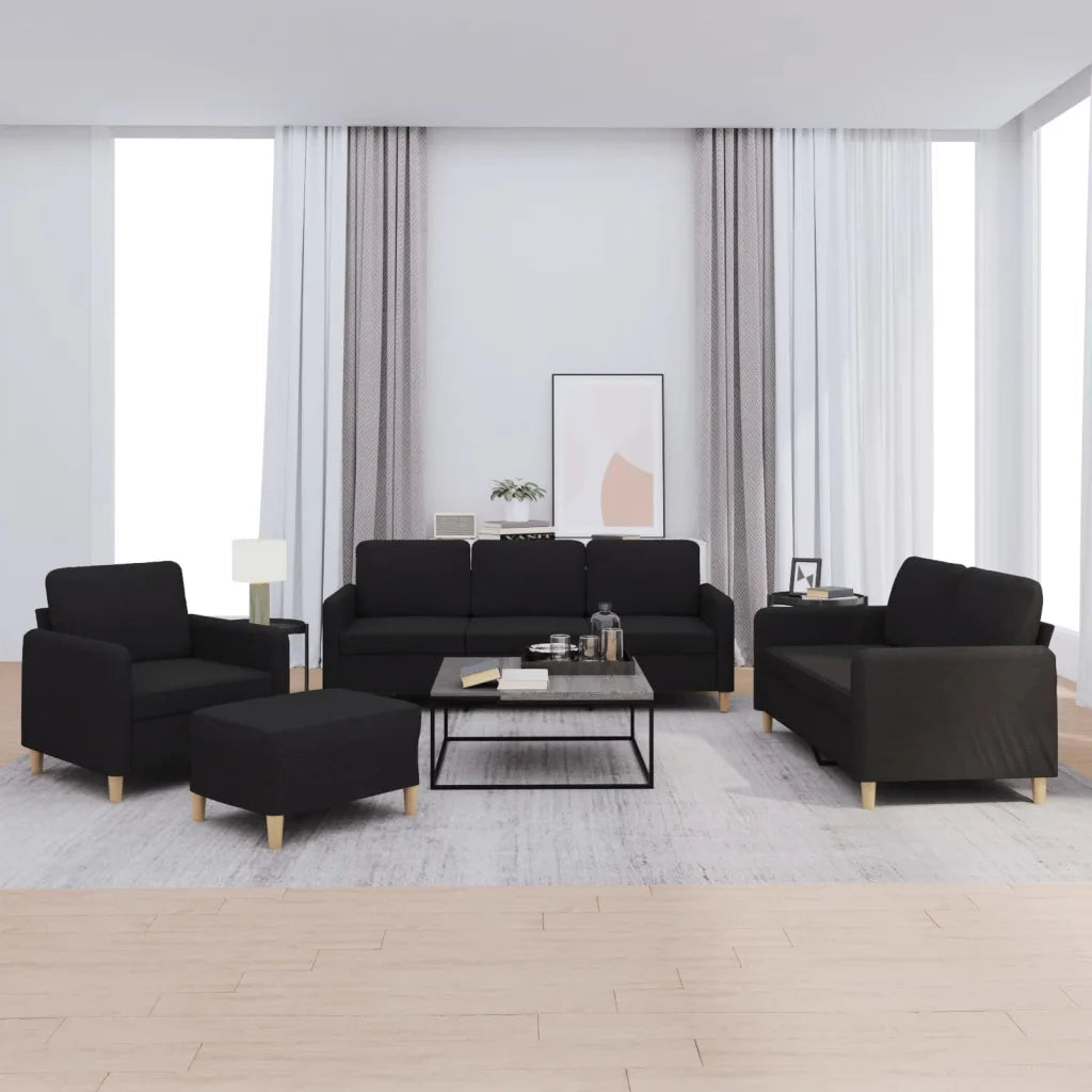 Set di Divani 4 pz con Cuscini Nero in Tessuto 3202066