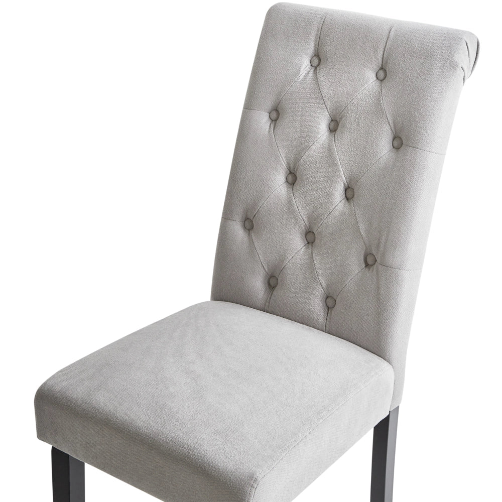 Set di 2 Sedie da Pranzo in Tessuto Grigio Glam Design Moderno Gambe in Legno Nero