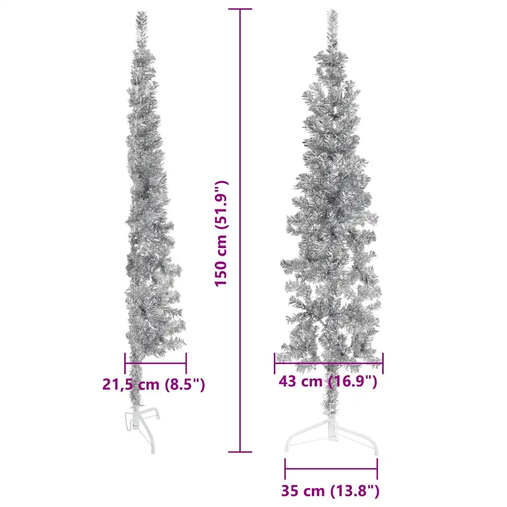 Albero Natale Artificiale Sottile a Metà Supporto Argento 150cm 344595