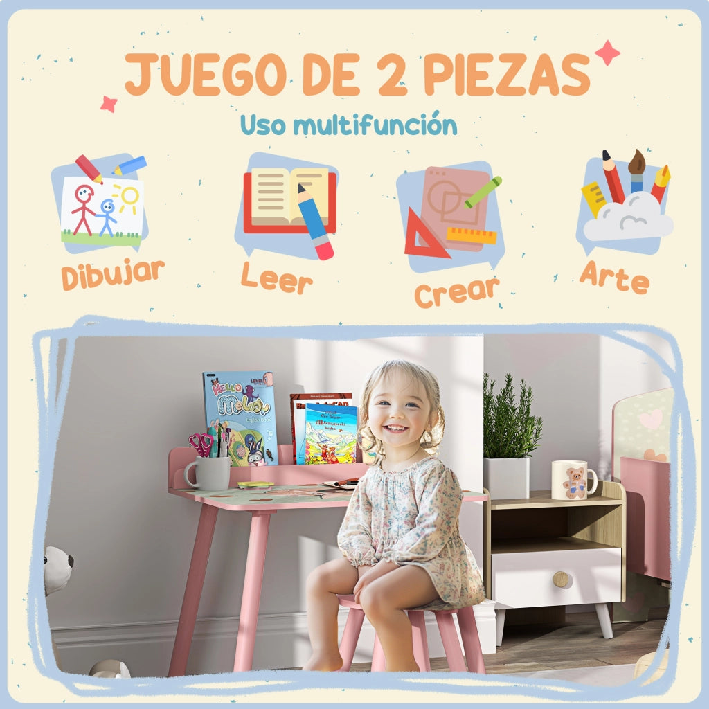 Scrivania Bambini con Sedia e Libreria ¨C Minimal ¨C Rosa 90x60x75
