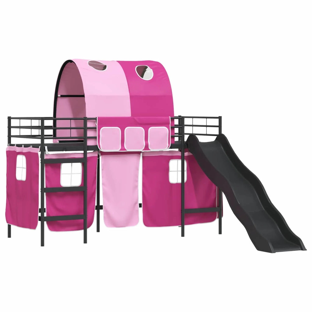 Struttura del letto loft per bambini-Giroletto per bambini Nero e rosa 100 x 190 cm 747677