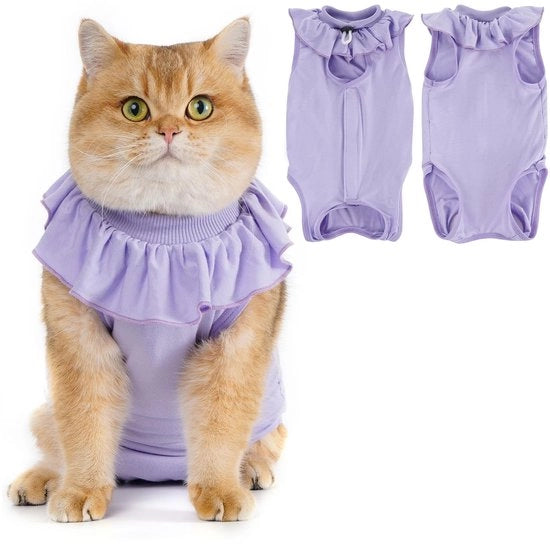 Kit di cura per gatti - Tessuto morbido e flessibile - Adattabile - Ruches - Postoperatorio - Protezione dalle dermatosi - Comodo per il recupero - Gilet di protezione per gatti