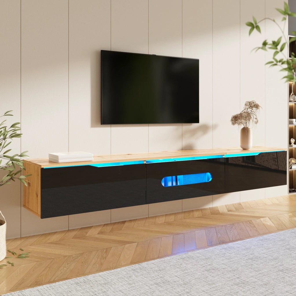 Credenza TV nera e legno 180 cm in MDF e truciolare