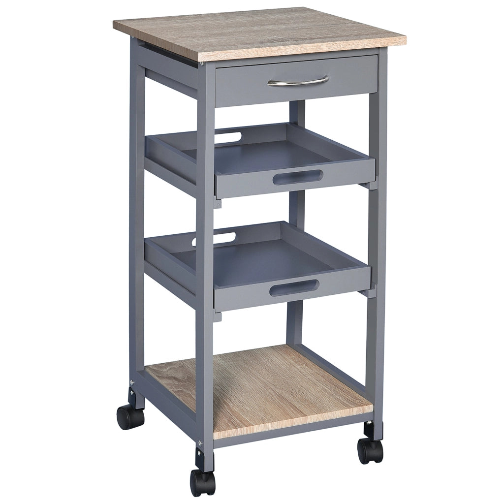 Tavolino da caff¨¨ con ruote e ripiani ¨C Minimal ¨C legno quercia chiaro