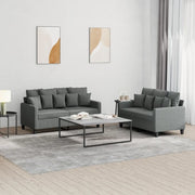 Set di Divani 2 pz con Cuscini Grigio Scuro in Tessuto