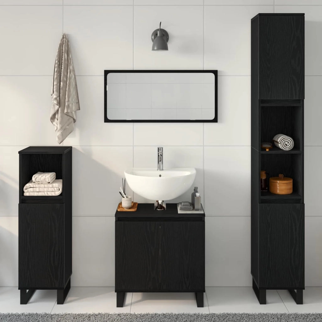 Set di mobili per il bagno Montaggio a parete 3 pcs Rovere Nero 3333100