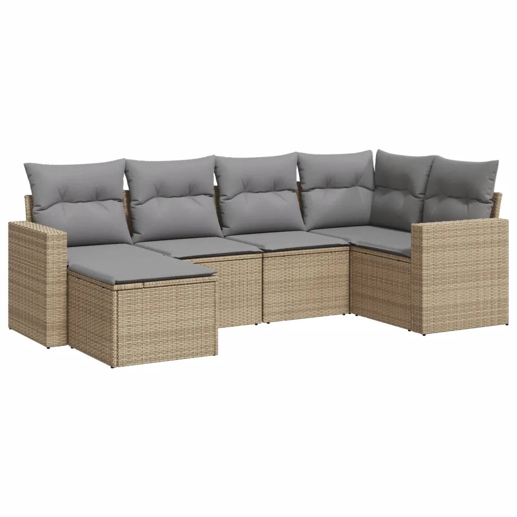 Set Divano da Giardino 6 pz con Cuscini Beige in Polyrattan