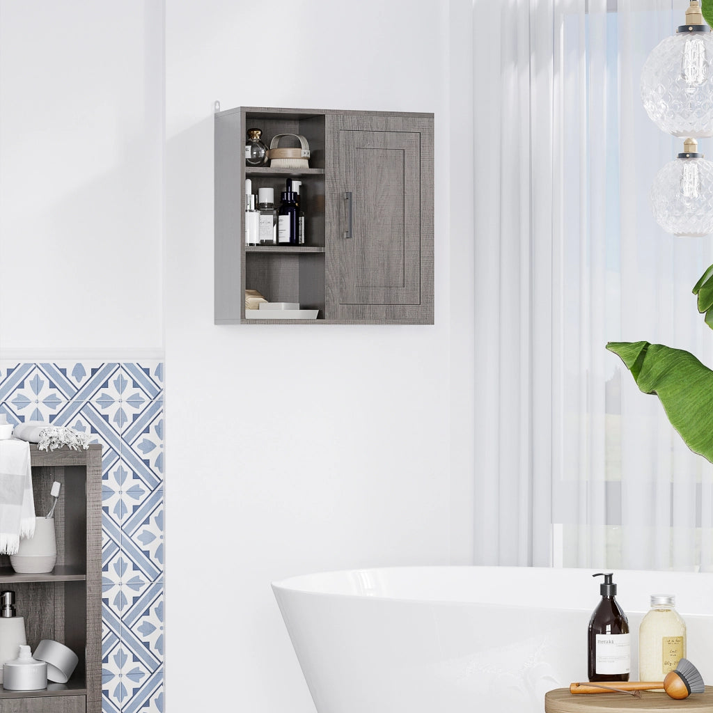 Mobile da bagno sospeso a parete ¨C Xylo ¨C Grigio con anta e ripiani 48x20x50 cm