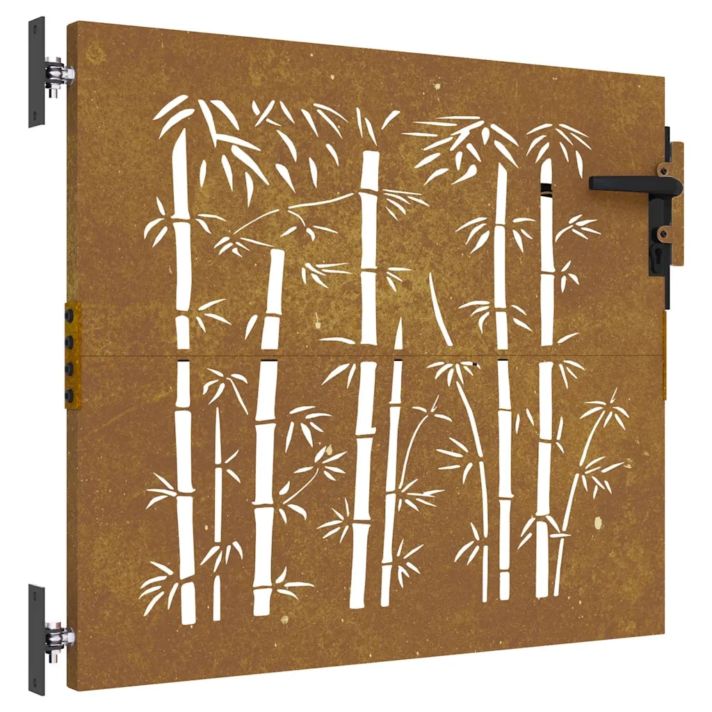 Cancello da giardino 85x75 cm in acciaio Corten e design in bambù 153232