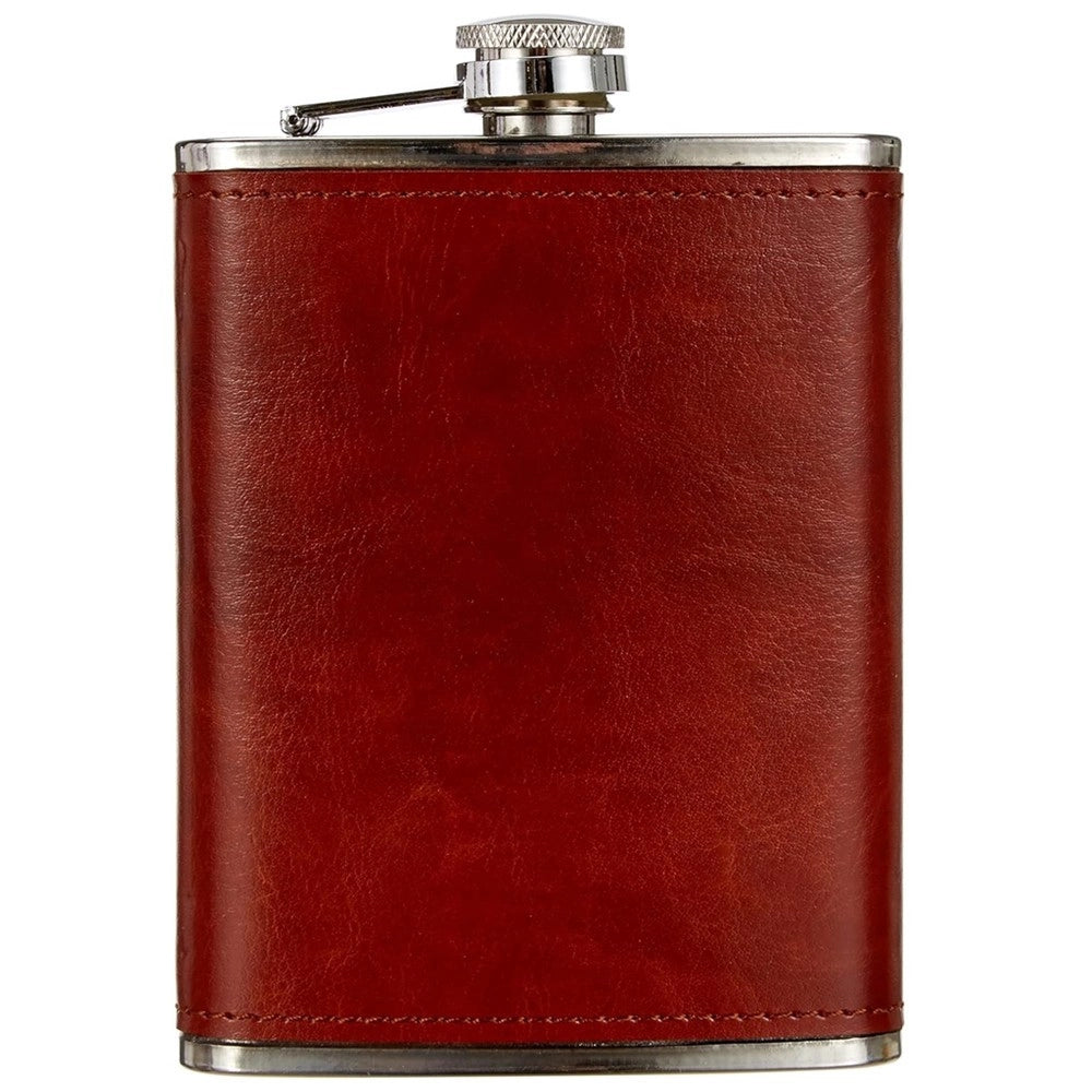 Trade Shop - Fiaschetta In Acciaio Inox Foderata In Pelle Imbuto Incluso Per Liquori Whisky -