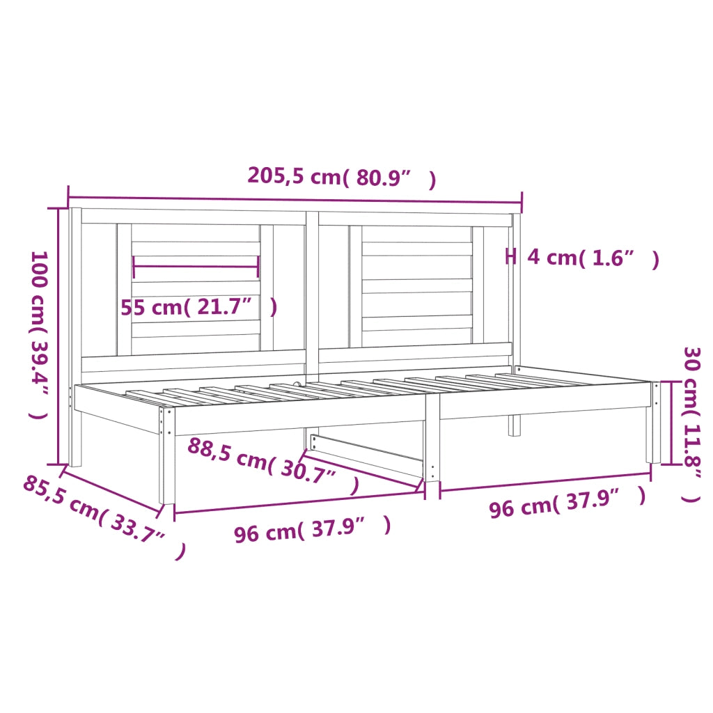 Dormeuse senza Materasso Bianca 80x200 cm Legno Massello Pino
