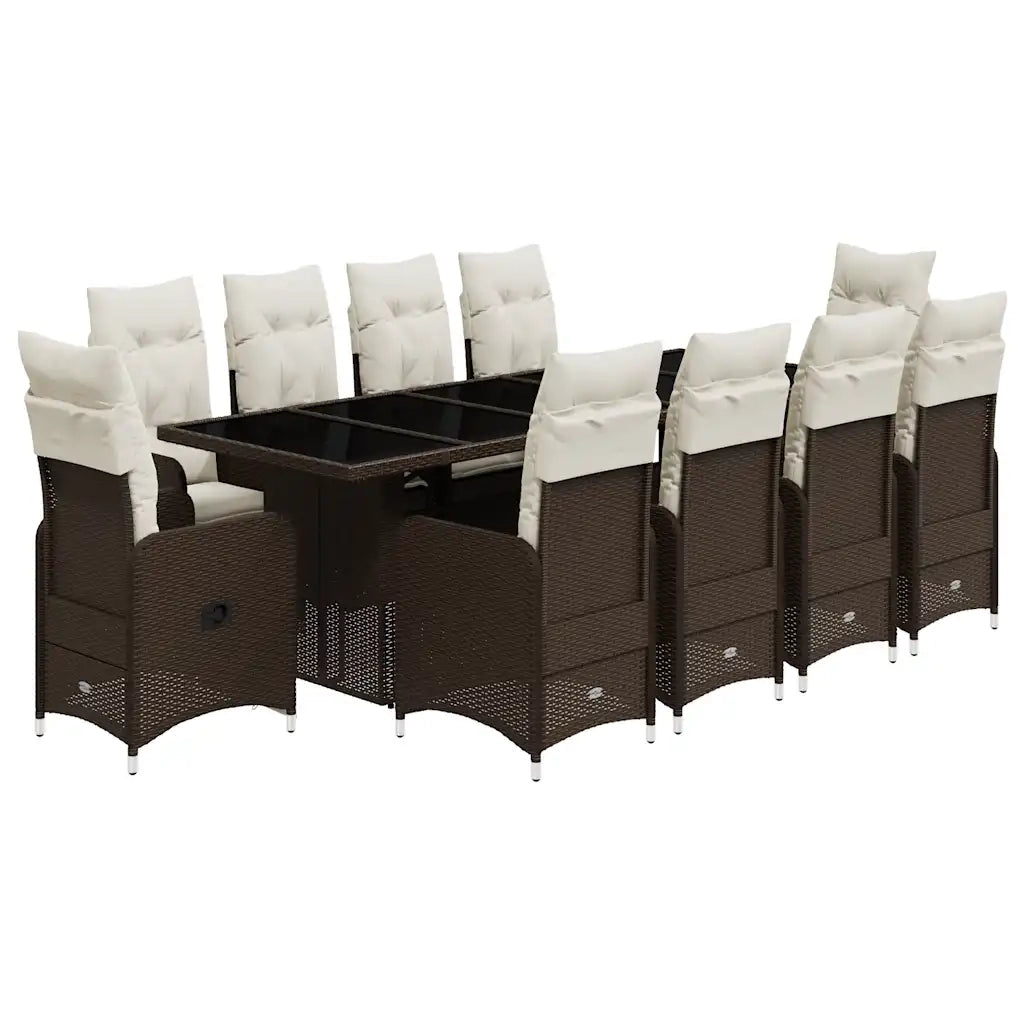 Set Bistrò da Giardino 11 pz con Cuscini in Polyrattan Marrone 3277285