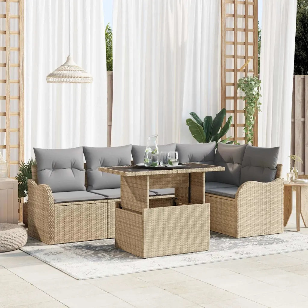 Set Divano da Giardino 6 pcs Beige Rattan in Polipropilene 3357203