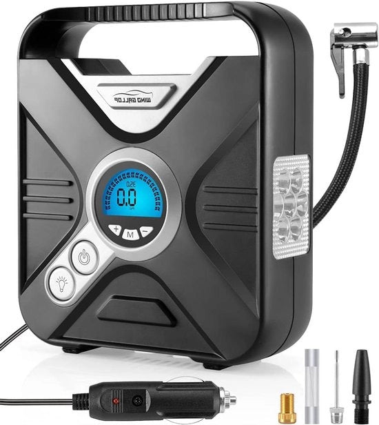 Compressore di aria portatile - 12V pompa per gomme - Con luce LED - Argento