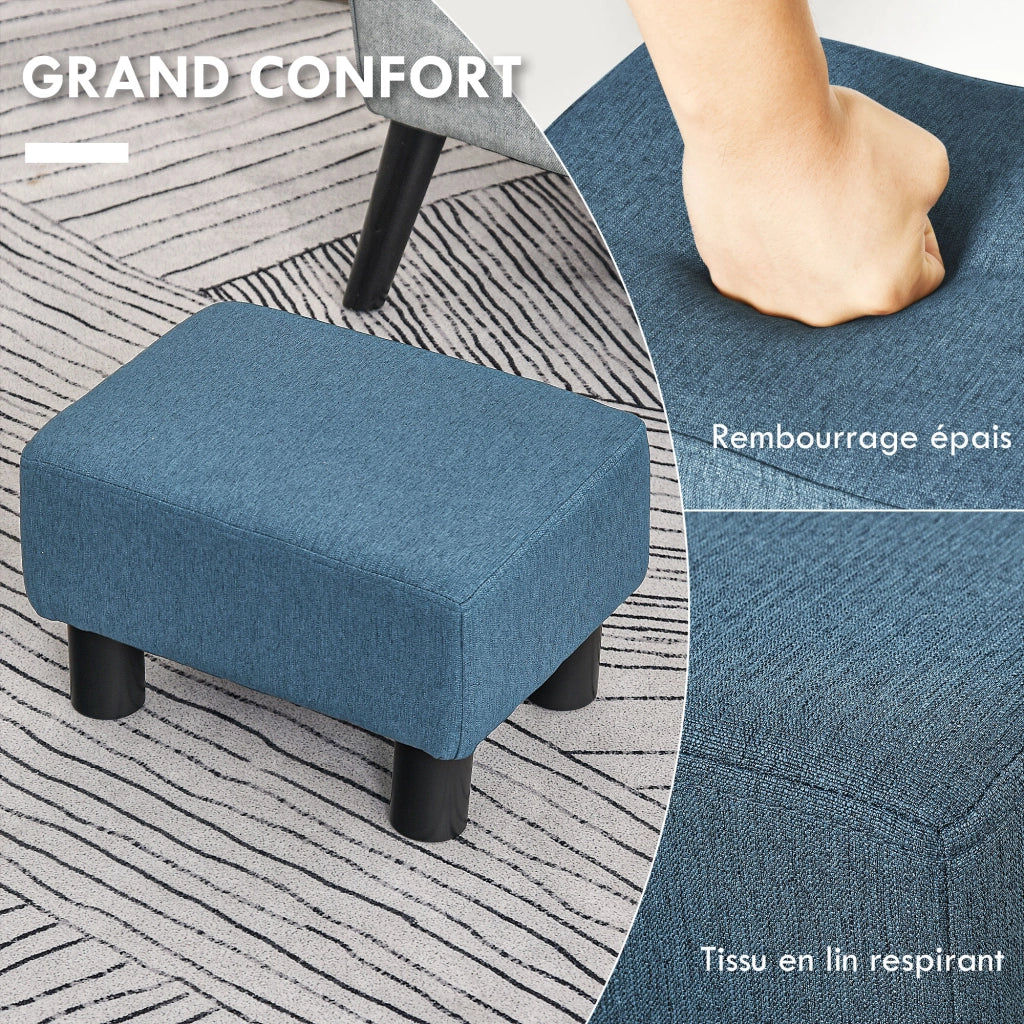 Pouf Poggiapiedi ¨C Xylo ¨C Tessuto Lino Blu Scuro 40x30x24cm