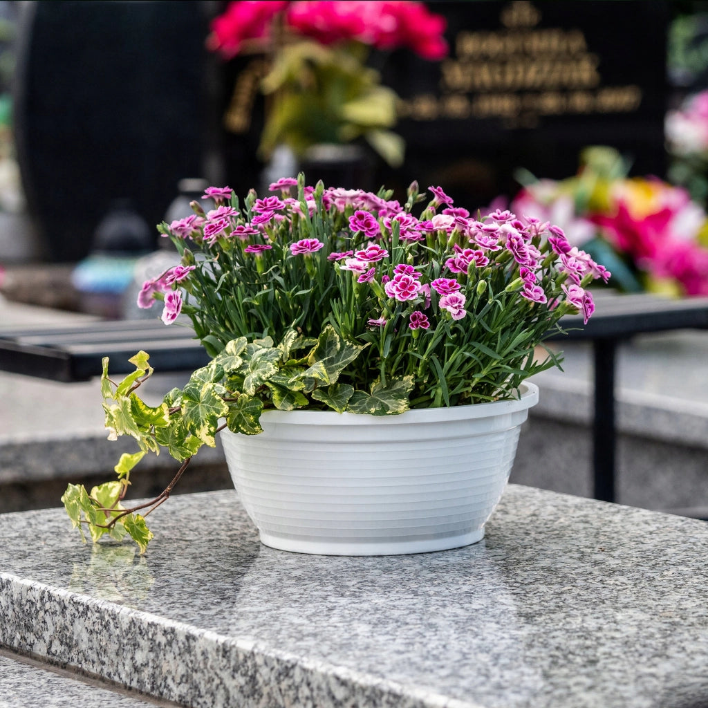 Vaso da fiori KADAX per cimitero, in plastica, per lapidi, con crisantemi, 22 cm.