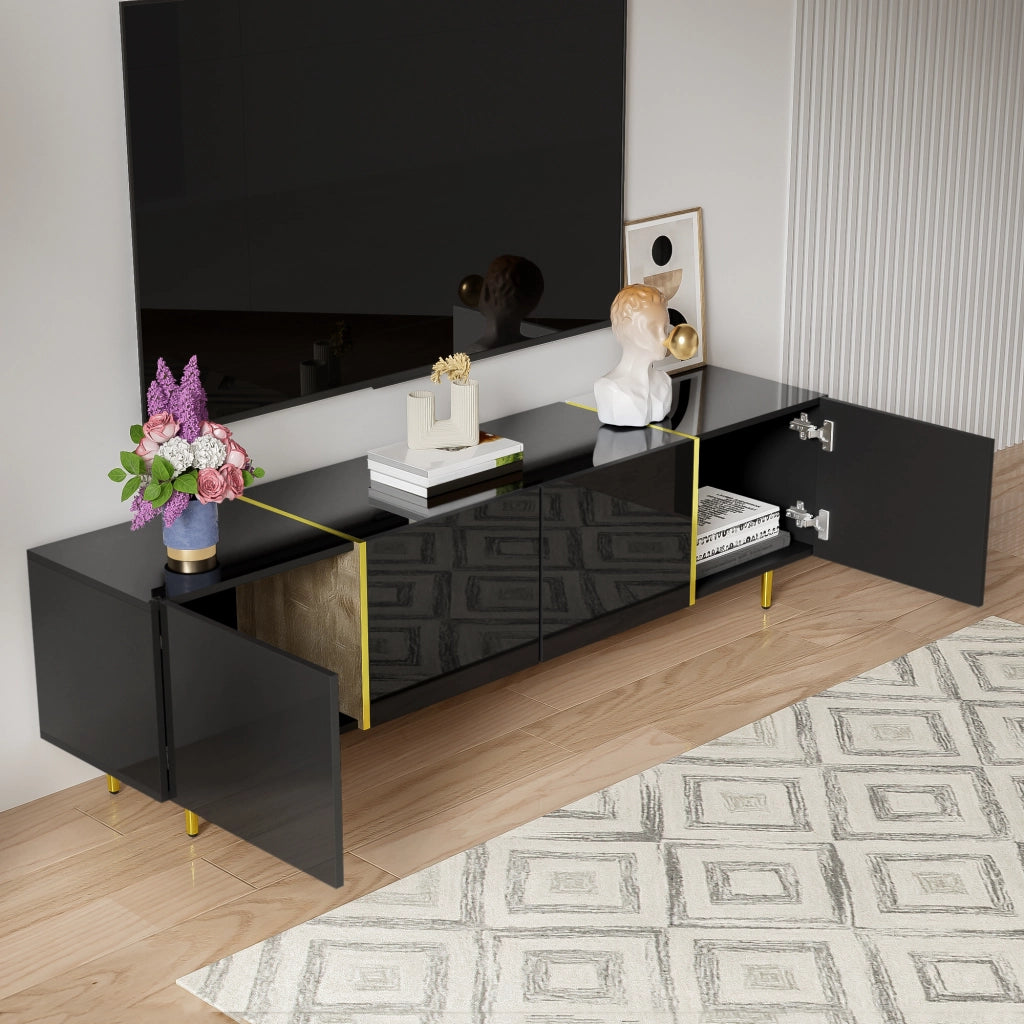 Cassettiera per TV nera lucida in MDF lunghezza 170 cm