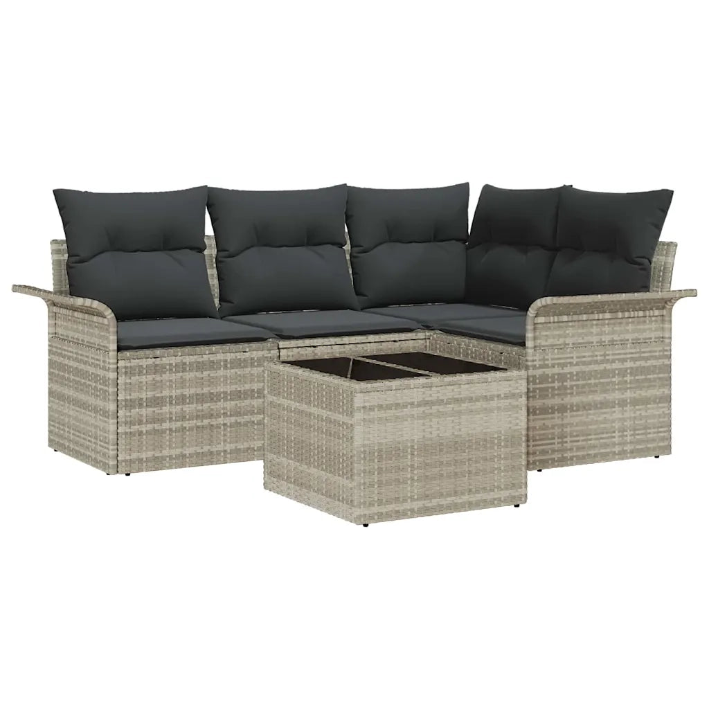 Set Divano da Giardino 5 pcs Grigio chiaro polyrattan 3345352