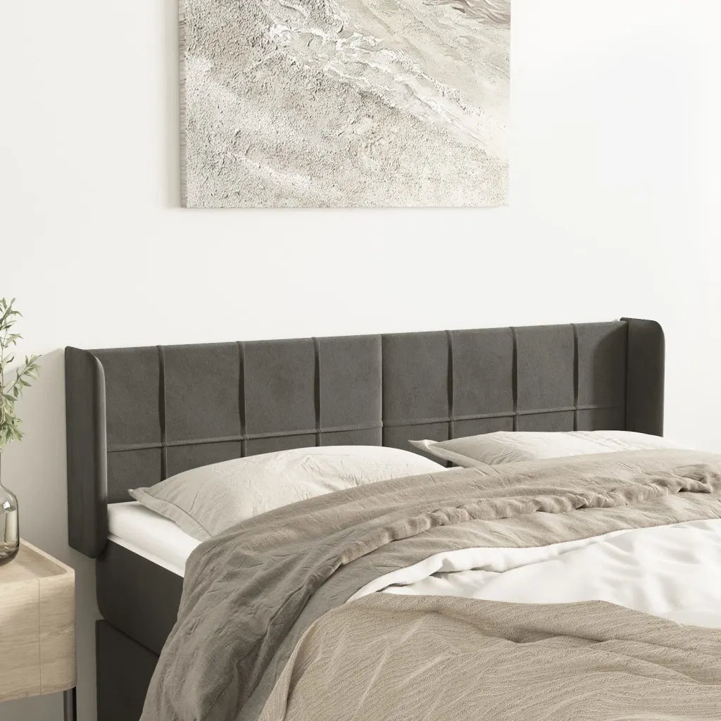 Testiera | Testata ad Orecchio Grigio Scuro 147x16x78/88 cm in Velluto