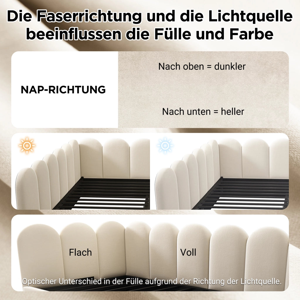 LETTO singolo 90x200 cm in velluto beige con 2 cassetti