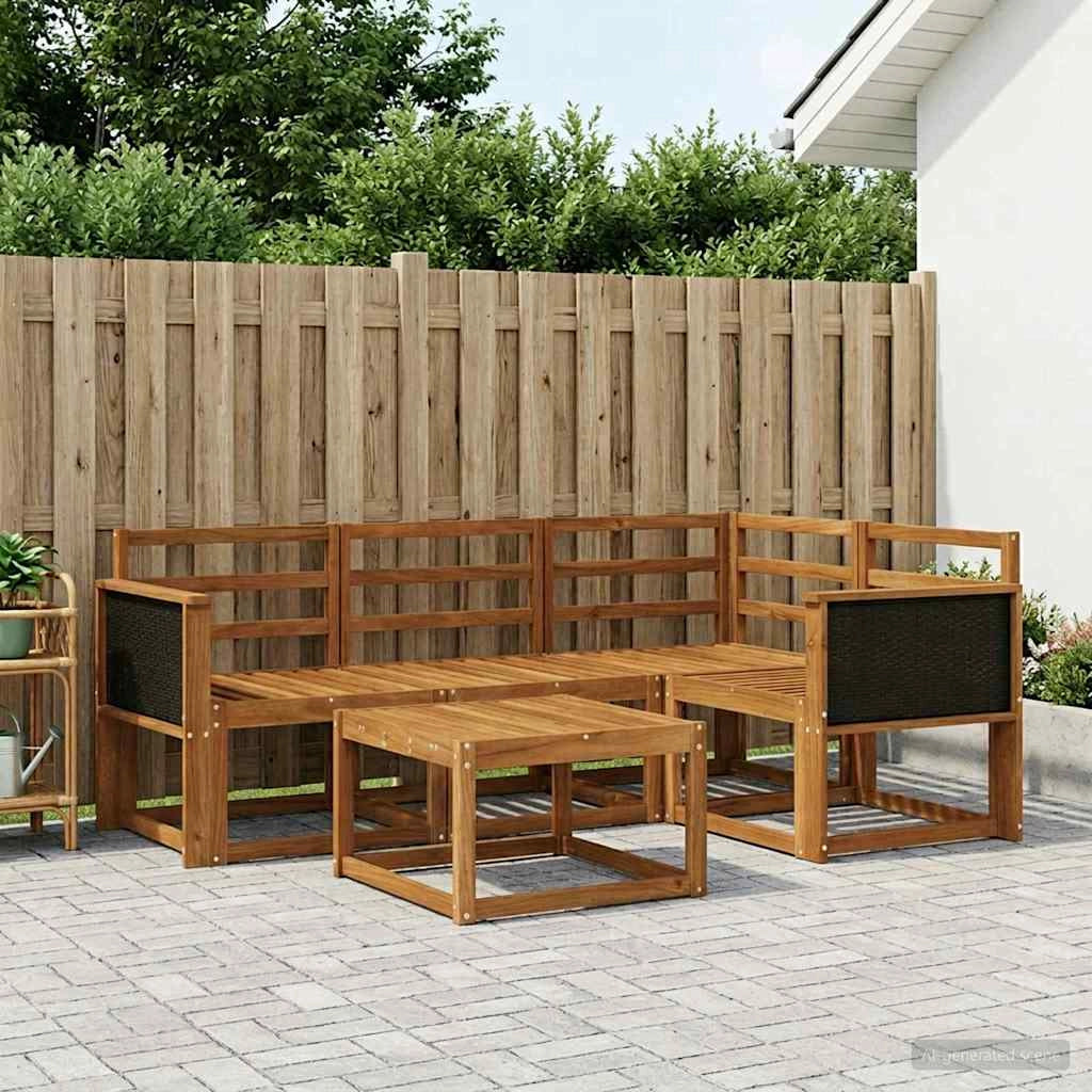 Set di divani da esterno 5 pz Naturale Legno di Acacia Massello 3385180