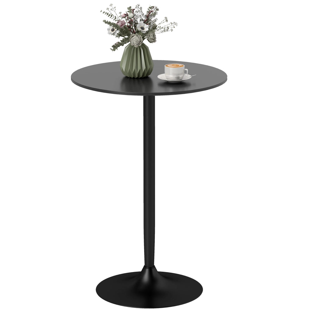 Tavolo Alto da Bar Moderno Rotondo con Base in Acciaio e Piano in MDF, ?70x102cm, Nero