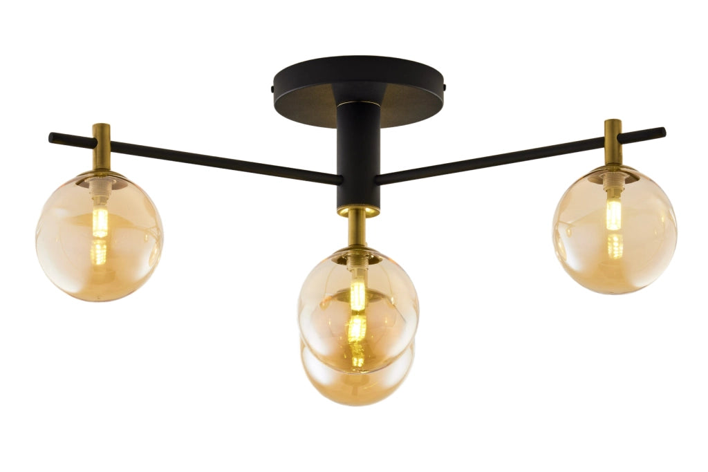 Plafoniera FIGARO Jupiter nero oro 4 sfere ambra G9