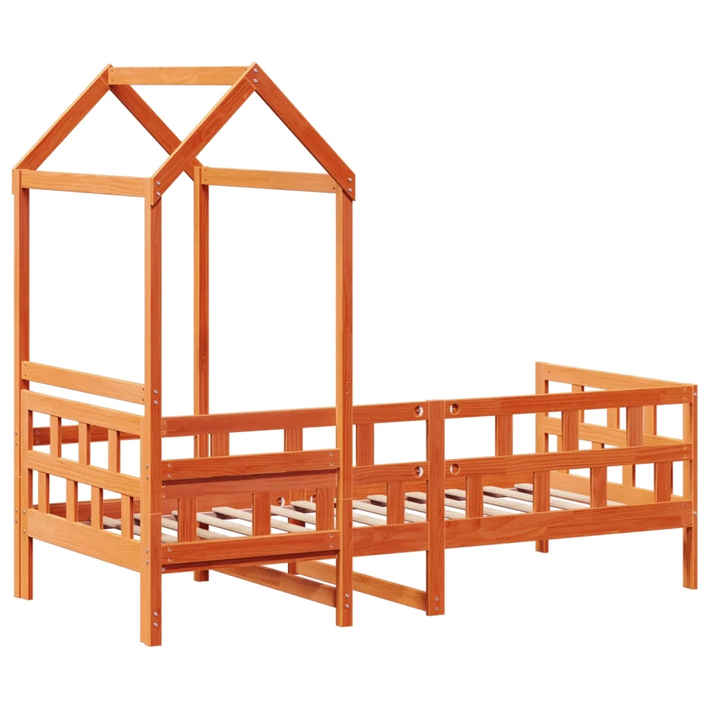 Letto singolo | Letto per adulti | Dormeuse con Tetto Marrone Cera 80x200 cm Legno Massello Pino