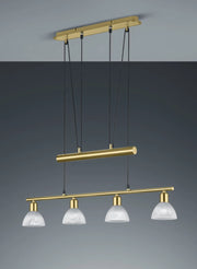 LEVISTO SOSPENSIONE CON BILANCERE LED 4 VETRI OTTONE L.80,5 CM 4 LUCI ATTACCO E14, LAMPADINE INCLUE 19,6W 1880LM 3000K