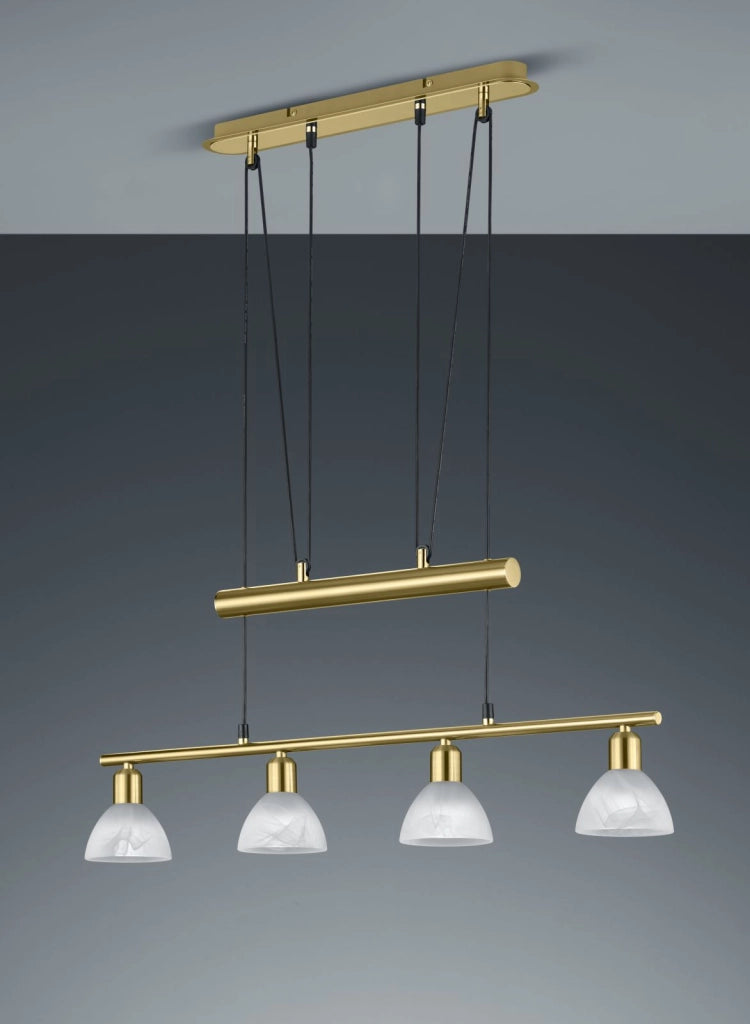 LEVISTO SOSPENSIONE CON BILANCERE LED 4 VETRI OTTONE L.80,5 CM 4 LUCI ATTACCO E14, LAMPADINE INCLUE 19,6W 1880LM 3000K
