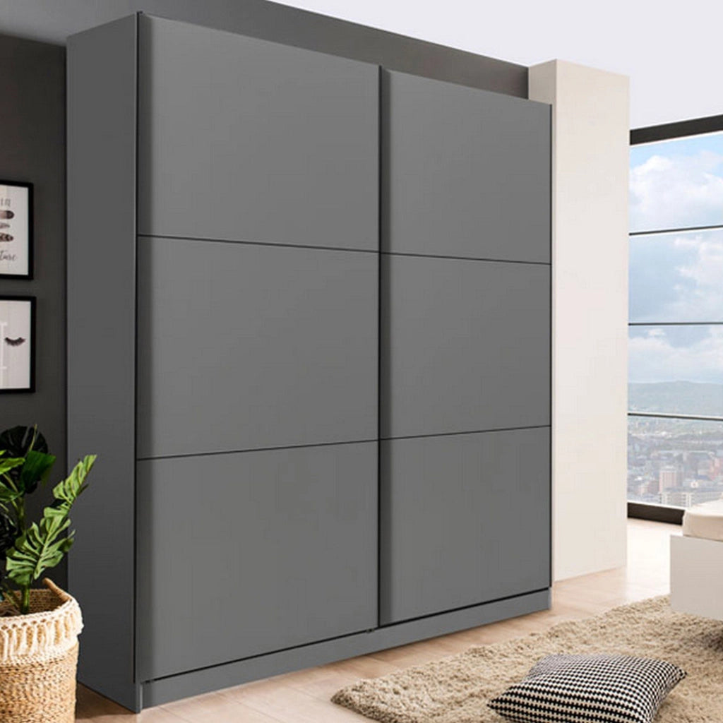 Armadio Camera da Letto Piateda, Guardaroba Grande 8 Ripiani, 217x210h cm Nero Antracite
