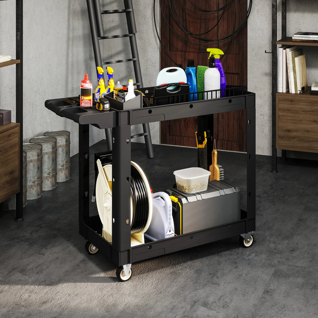 Carrello per attrezzi ¨C Minimal ¨C 2 ripiani, maniglia, ruote, plastica, nero