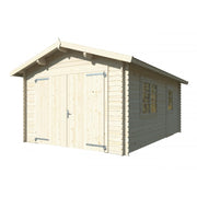 Garage in legno Tony 350x520 cm spessore 34 mm con portone doppio finestra laterale e porta singola  Esterni da Vivere
