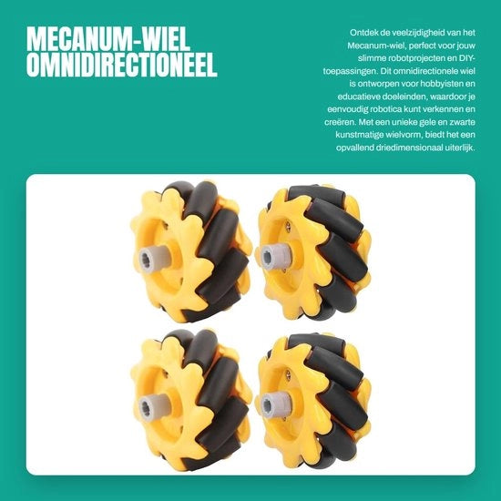 Ruota mecanum - Azione omnidirezionale - Garanzia di qualità - Giallo e nero - Robotica - Progetti DIY di auto intelligenti - 48 mm