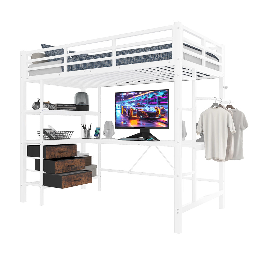 Letto a soppalco - Xylo - 90x200 cm LED 3 cassetti bianco