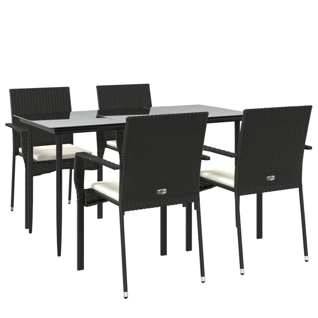 Set da Pranzo da Giardino 5 pz Nero con Cuscini in Polyrattan 3185121