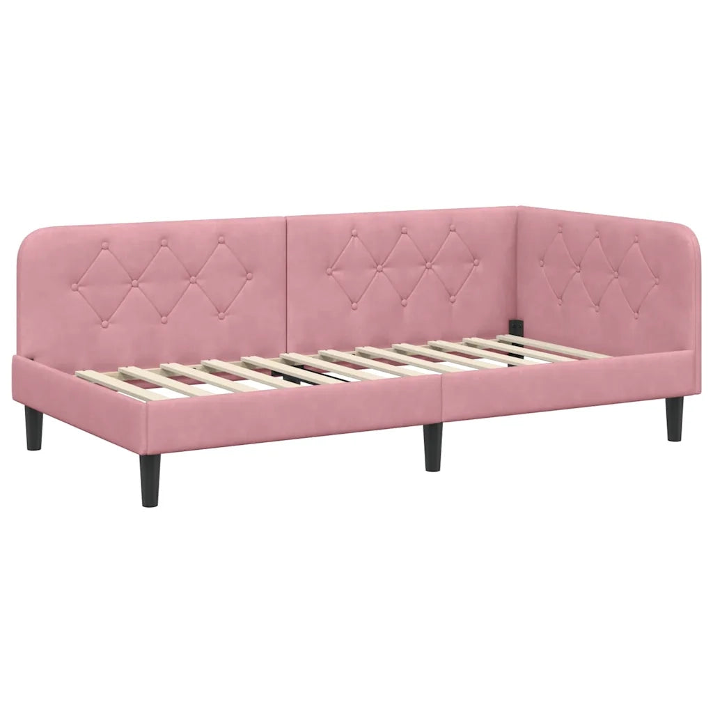 Cornice del letto ad angolo Rosa 100 x 200 cm Velluto 3394167