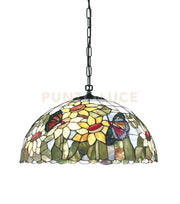 SOSPENSIONE CON PARALUME IN VETRO TIFFANY DECORATO D.45CM SUNFLOWER 1 LUCE ATTACCO E27