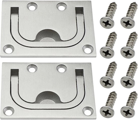 Due Anelli di Supporto in Acciaio Inossidabile 304 - Due Hefgreppi Incassati - Due Viti di Fissaggio - Dimensioni 7,6 x 5,7 x 1 cm - Maniglia di Trazione