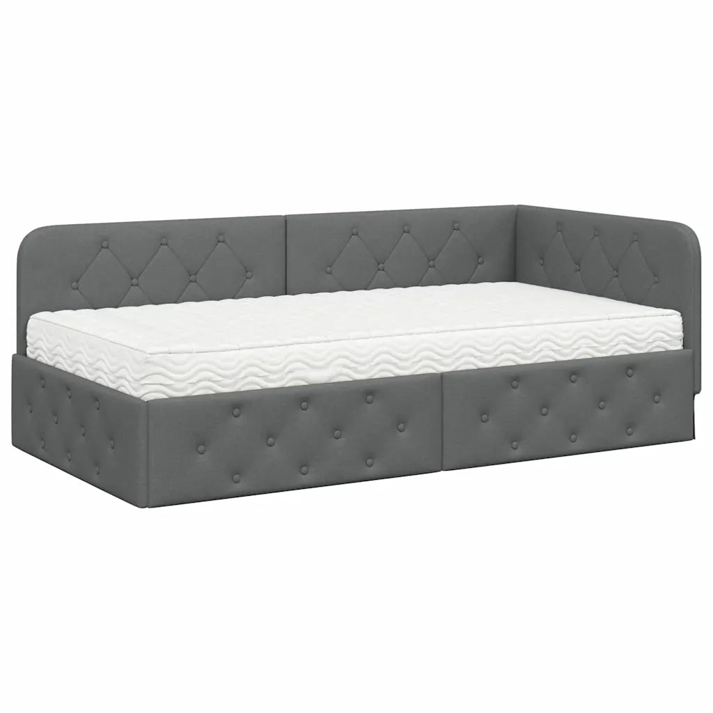 Cornice del letto ad angolo Grigio scuro 90 x 190 cm Tessuto