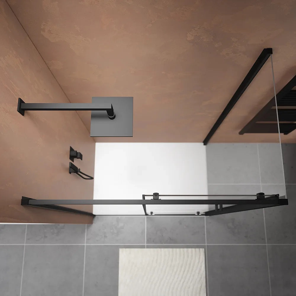 Box doccia 140x70 cm  scorrevole vetro 6mm trasparente profili nero opaco h185 | Tonga