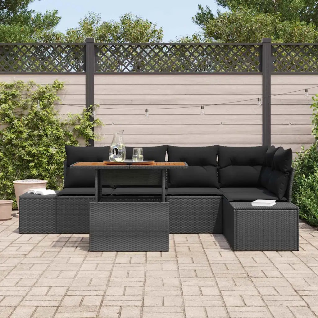 Set da Pranzo per Giardino con cuscino 6 pcs Nero e Marrone 3349967