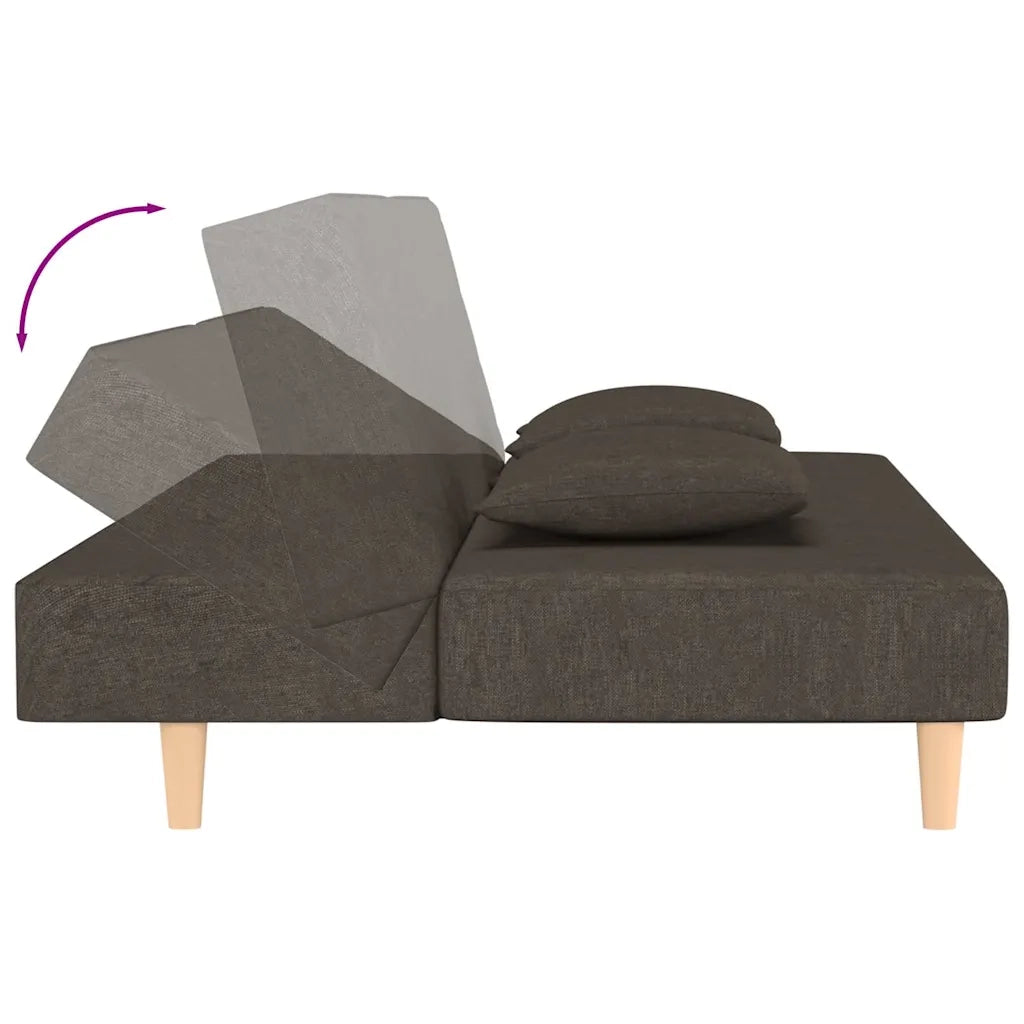 Divano Letto a 2 Posti con 2 Cuscini Marrone in Tessuto 375891
