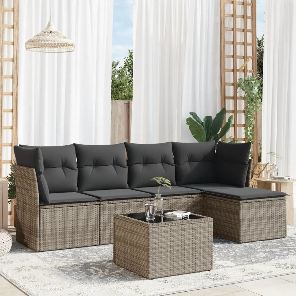 Set Divano da Giardino 6 pz con Cuscini Grigio in Polyrattan