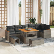 Set Divano da Giardino 9 pcs Grigio polyrattan