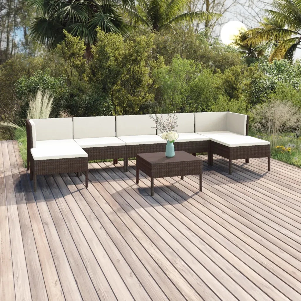 Set Divani da Giardino 8 pz con Cuscini in Polyrattan Marrone 3094543